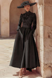 Robe longue pour mère de la mariée en dentelle rose bonbon col haut coupe une ligne