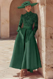 Robe longue pour mère de la mariée en dentelle rose bonbon col haut coupe une ligne