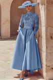 Robe longue pour mère de la mariée en dentelle rose bonbon col haut coupe une ligne