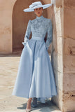 Robe longue pour mère de la mariée en dentelle rose bonbon col haut coupe une ligne