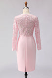 Robe de la mère de la mariée rose blush appliquée à écarts à col bateau midi avec manches