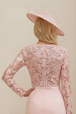 Fard à joues rose fourreau col bateau Midi Robe mère de la mariée avec dentelle