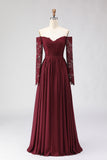 Robe mère de la mariée en laçon en lache Cabernet à la ligne A