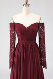 Robe mère de la mariée en laçon en lache Cabernet à la ligne A