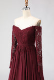 Robe mère de la mariée en laçon en lache Cabernet à la ligne A
