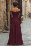 Cabernet Une ligne dénudée épaule longue mère de la mariée robe avec dentelle