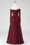 Robe mère de la mariée en laçon en lache Cabernet à la ligne A