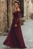 Cabernet Une ligne dénudée épaule longue mère de la mariée robe avec dentelle