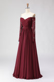 Robe mère de la mariée en laçon en lache Cabernet à la ligne A