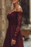 Cabernet Une ligne dénudée épaule longue mère de la mariée robe avec dentelle