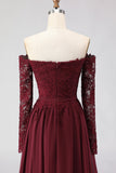 Robe mère de la mariée en laçon en lache Cabernet à la ligne A