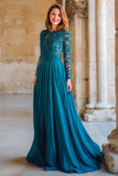Robe trapèze bleu paon applique mère de la mariée