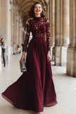 Robe trapèze en dentelle cabernet appliquée mousseline de soie Mère de la mariée