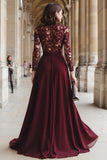 Robe trapèze en dentelle cabernet appliquée mousseline de soie Mère de la mariée