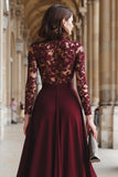 Robe trapèze en dentelle cabernet appliquée mousseline de soie Mère de la mariée
