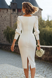 Robe midi de fiançailles fourreau blanc à manches longues