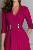 Robe de travail midi en satin fuchsia à col en V