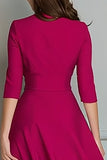 Robe de travail midi en satin fuchsia à col en V