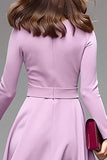 Robe de travail midi ligne à col rond lilas avec ceinture