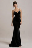Robe formelle sirène à bretelles spaghetti noires
