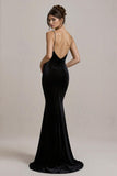 Robe formelle sirène à bretelles spaghetti noires