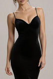 Robe formelle sirène à bretelles spaghetti noires