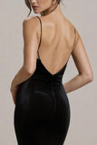 Robe formelle sirène à bretelles spaghetti noires