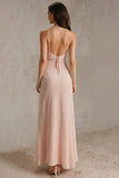 Robe formelle fourreau à bretelles spaghetti rose