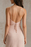 Robe formelle fourreau à bretelles spaghetti rose