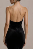 Robe de soirée sirène noire sans bretelles scintillante