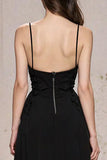 A Line Spaghetti Straps Robe cravate noire avec fente
