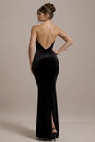 Robe de soirée longue sans bretelles en velours sirène noire