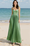 Satin vert clair froncé une robe longue corset de bal