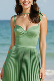 Satin vert clair froncé une robe longue corset de bal