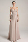 Robe longue de bal à bretelles spaghetti en satin rose clair
