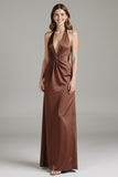 Fourreau café satin dos nu robe longue formelle