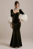Robe de concours en velours sirène à manches longues olive