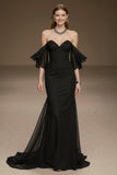 Robe de concours à volants sirène noire à épaules dénudées