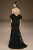 Robe de concours à volants sirène noire à épaules dénudées