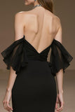 Robe de concours à volants sirène noire à épaules dénudées