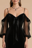 Noir A Line Cold Shoulder Robe longue cravate noire avec manches