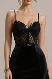Corset en velours noir Une ligne longue robe cravate noire avec dentelle