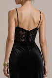 Corset en velours noir Une ligne longue robe cravate noire avec dentelle
