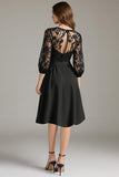 Dentelle noire Une ligne Robe de cocktail courte à col rond avec manches