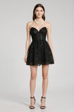 Robe de cocktail courte à paillettes noires scintillantes Sweetheart A Line