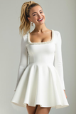 Robe Carrée En Satin Trio Courte Robe Blanche