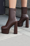 Bottines noires à talon épais à plateforme à bout rond