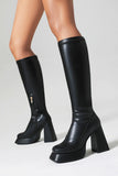Bottes hautes noires à talons hauts à plateforme épaisse