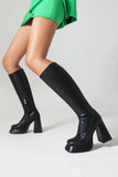 Bottes hautes noires à talons hauts à plateforme épaisse