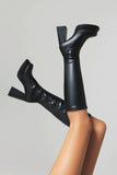 Bottes hautes noires à talons hauts à plateforme épaisse